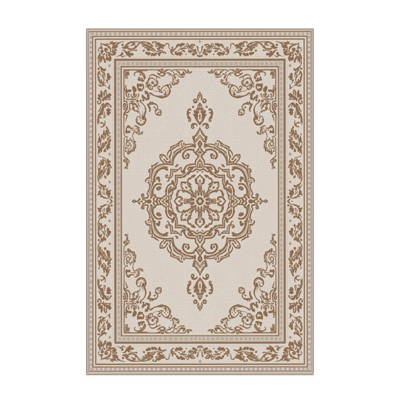 Machine Washable Pauleth Traditional Oriental Rug in Beige – Beige Binding, 4x6