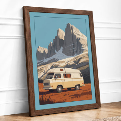 Camper in the Mountains Minimalist - Framed Print