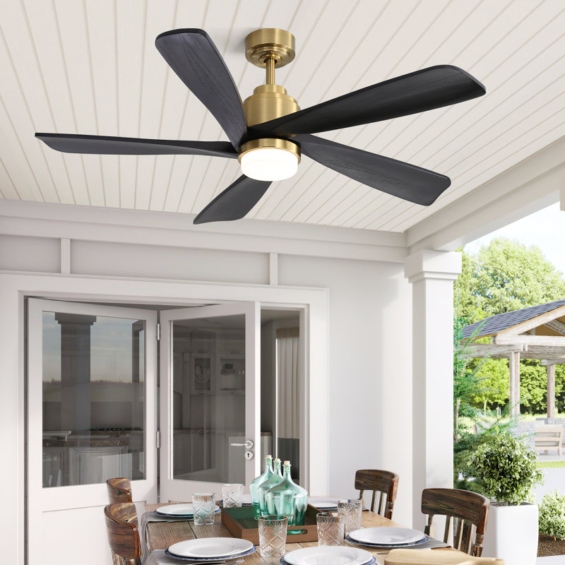 Sofucor 52" 5-Solid Blade Smart Modern Ceiling Fan with LED Light and Remote, Gold with Black Blades