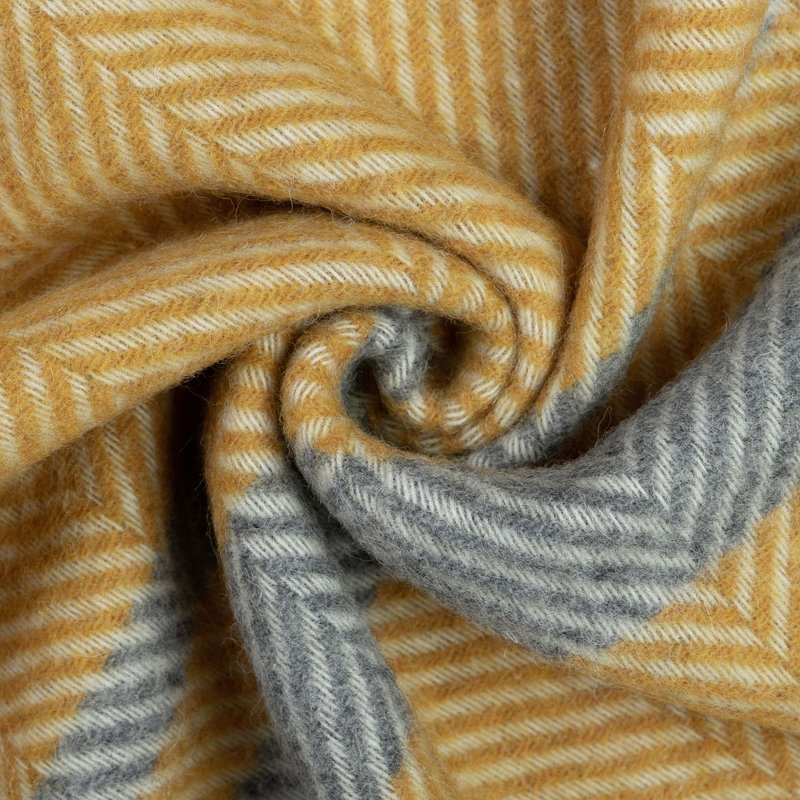 Merino Wool Blanket Gurekam, Mustard/Grey
