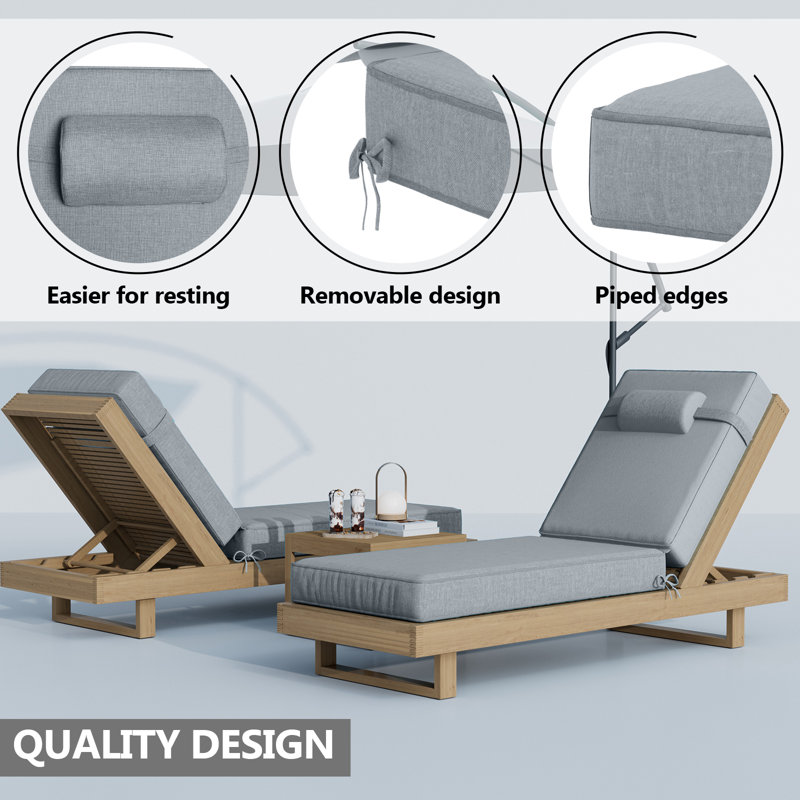 Outdoor Olefin Chaise Lounge Cushions, Light Gray, 44" W x 21" D