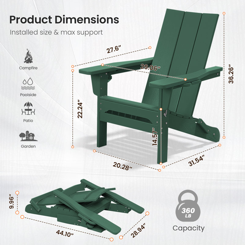 Chaise Adirondack pliante Wolak avec porte-gobelet, Vert foncé