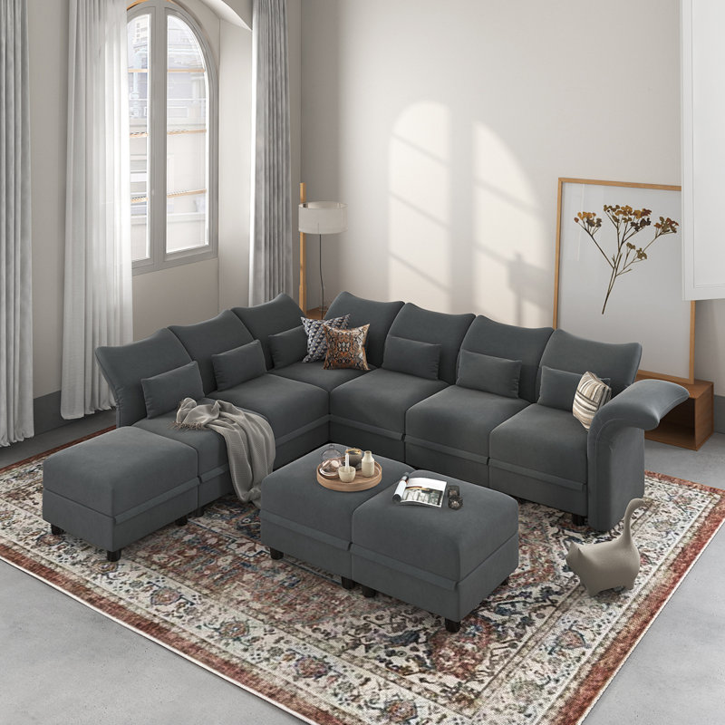 Ahren Velvet Reclining L-Shaped Sectional Reversible, Gray Velvet