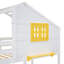 Lit superposé simple au-dessus de simple avec 2 tiroirs, 1 boîte de rangement, 1 tablette, fenêtre et toit - blanc-918907005
