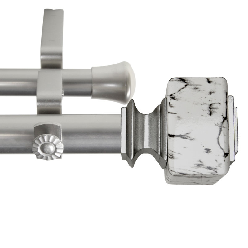 Burnstad Stainless Steel Adjustable Double Curtain Rod, 2.5" H x 120" W x 6.75" D, Satin Nickel