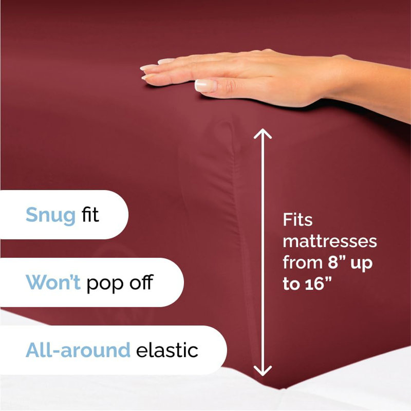 6 Piece Sheet Set, Soft Cooling Bed Sheets, Breathable & Wrinkle Free, Hotel Luxury Bedding, Burgundy