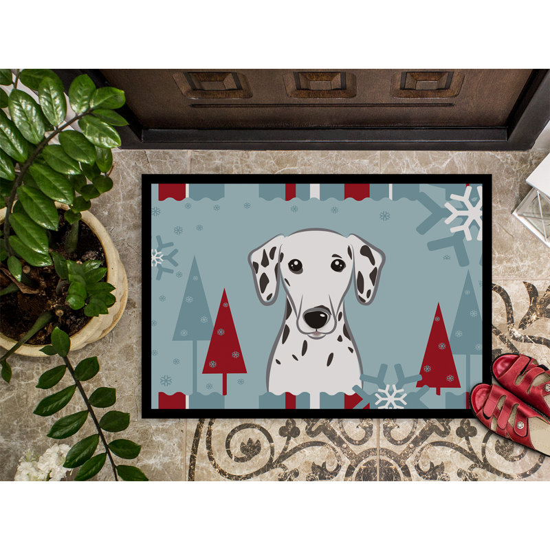 Tapis pour porte d’extérieur antidérapant dalmatien de noël winter, Rectangle 2 pi x 3 pi