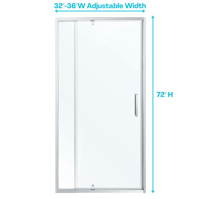 36'' W x 72'' H Clear Glass Pivot Shower Door with Chrome Frame
