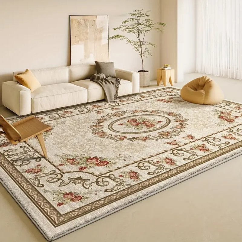 Contemporary Floral Medallion Area Rug with Non-Slip Backing, Thick Washable Polyester Carpet, 59x83 inch