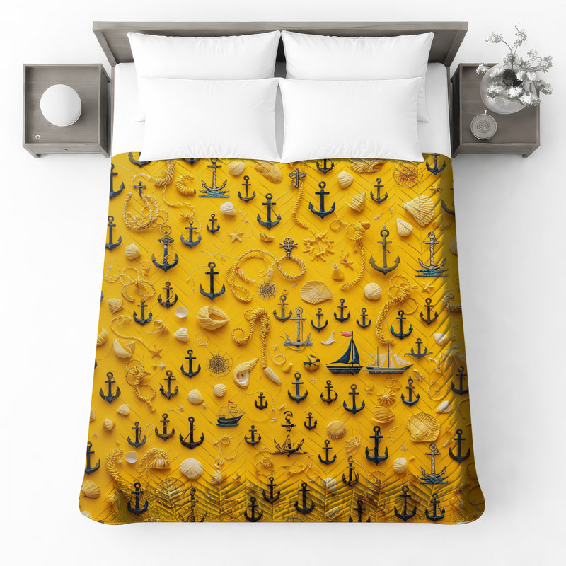 Couvre-lit matelassé Nautic Anchors Ropes Seashells, Lit simple