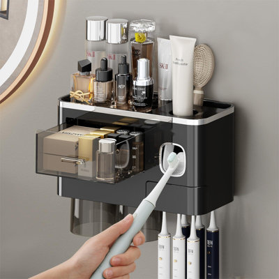 Toothbrush Holders, Wall Mounted Toothbrush For Bathroom, Automatic Toothpaste Dispenser Squeezer With Magnetic Cups, Tooth Brushing Holder Drawer Sto -  Rebrilliant, B6527032375642E5B420AF2CD0376B93