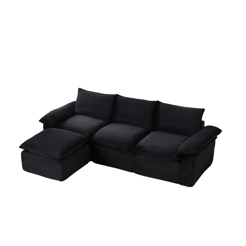 111.03" Modular Sectional, Black Corduroy