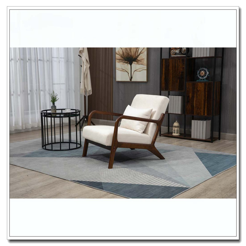 Chaise d'appoint moderne avec structure en bois, Lin de coton, Blanc