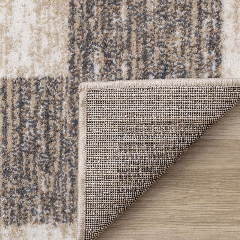Tapis simple à bordure neutre Lury, Rectangulaire 7 pi x 10 pi
