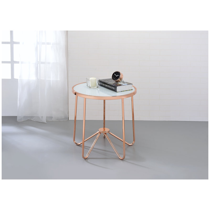 Table de bout moderne en or rose avec plateau en verre givré Alivia