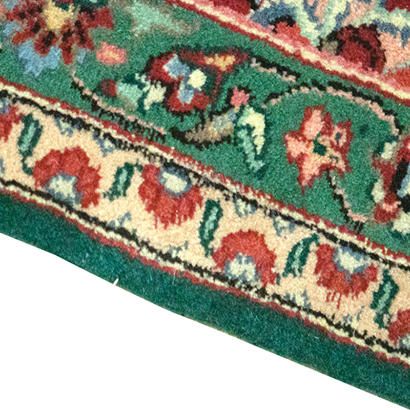 Hand Knotted Wool Oriental Area Rug in Light Green And Rust