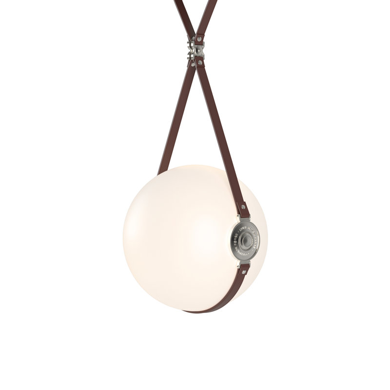 Derby 1 - Light Single Globe LED Pendant with Leather Accents, 58.6" H x 14.9" W x 14" D, Polished Nickel, British Brown