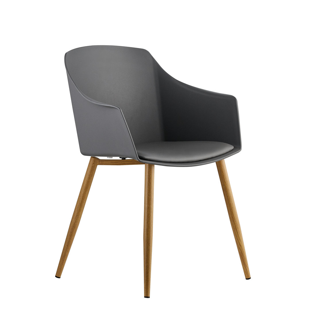 Tristen Plastic Dining Chair - Faux Leather Padded Cushions and Solid Wooden Legs - Armchair for Dining Room Kitchen Living Room