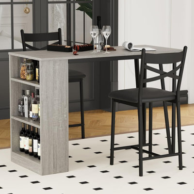 3-Piece Bar Table & Chairs Set with Flip-Top Storage, Compact Apartment Dining