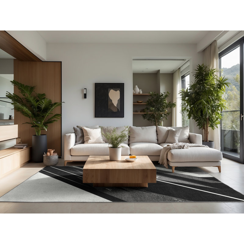 Tapis gris à motif géométrique doux et moelleux à motif Sprint, 6 X 9