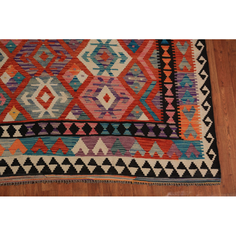 Tapis oriental orange en laine Kilim 9 x 10