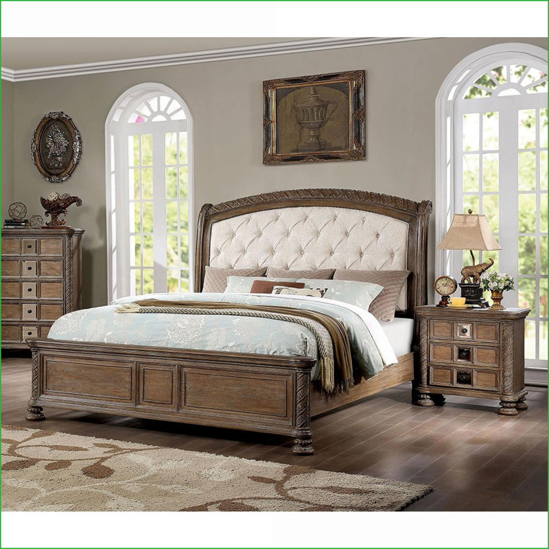 Transitional Rustic Solid Wood 3-Drawer Nightstand with Bronze Knobs