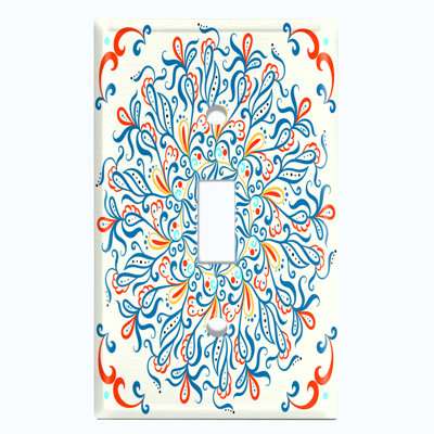 Metal Light Switch Plate Outlet Cover (Elegant Blue Orange Tile Cream  - Single Toggle)