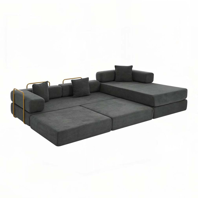 Canapé modulaire Corduroy à assise profonde de 108 po, aucun assemblage requis, Gris