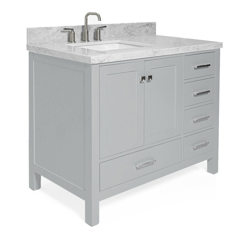 Cambridge 43'' Single Bathroom Vanity with Carrara Marble Top, Gray