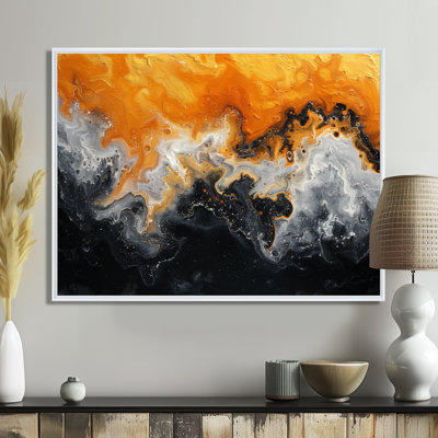 Orange orange abstrait noir liquide rivière I - encre liquide abstrait