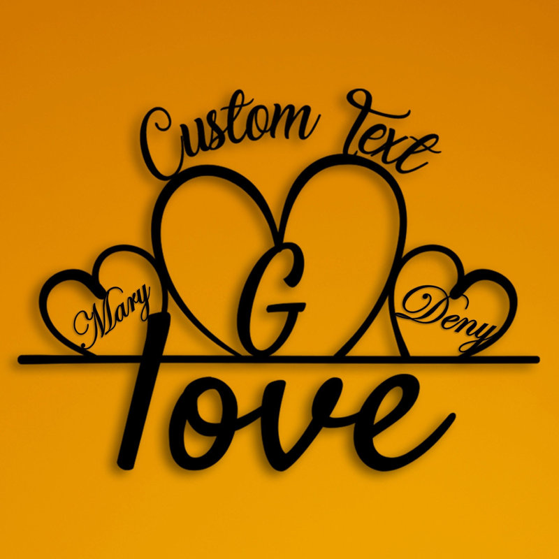Family Sign Customized Heart Metal Wall Art Modern Decor With Your Special Texts For A Best Gift, 13" H x 18" W x 0.50" D