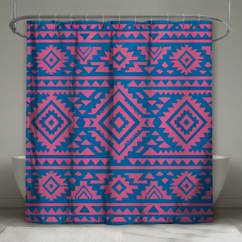 Rideaux de douche rose / bleu à motif tribal extra long, 70in W x 84in H
