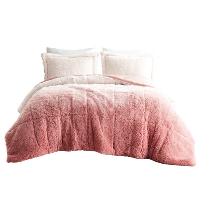 King/ King Comforter Mini - Blush Ombre Shaggy Fur, , , Warm, Cozy, Machine Washable King, Faux Warm & Cozy