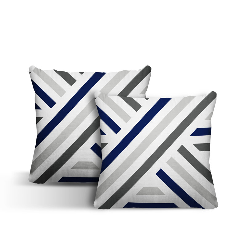 Striped Outdoor Reversible Throw Pillow, 17W" x 17H", Navy Blue