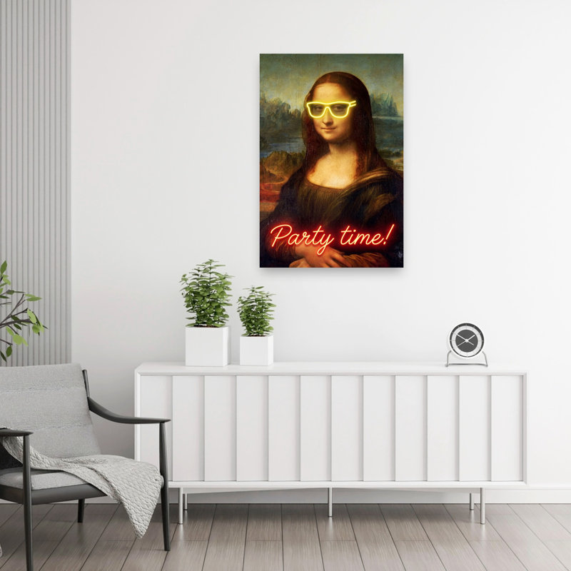 «Mona Lisa Party Time Classic Modern Playful Portrait», reproduction d'art, H 36 po x l 24 po