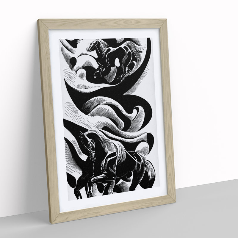 Monochrome Horse No.2 - Framed Print, 34cm H x 25cm W x 2cm D, Oak
