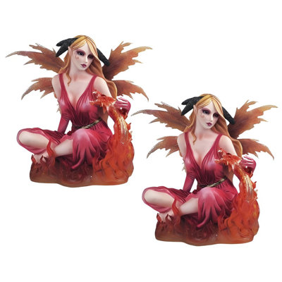 "2-PC Set" ICE ARMOR 10"H Fire Fairy with Dragon Figurine Figurine Statue Ornament Home/Room Decor and Perfect Gift Ideas for House Warming, Holidays and Birthdays Great Collectible Addition