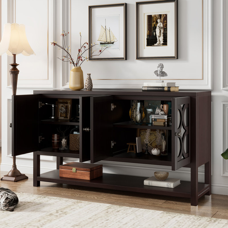 Elegant Retro Console Table/Storage Cabinet/Sideboard With Mirrored Doors, Espresso