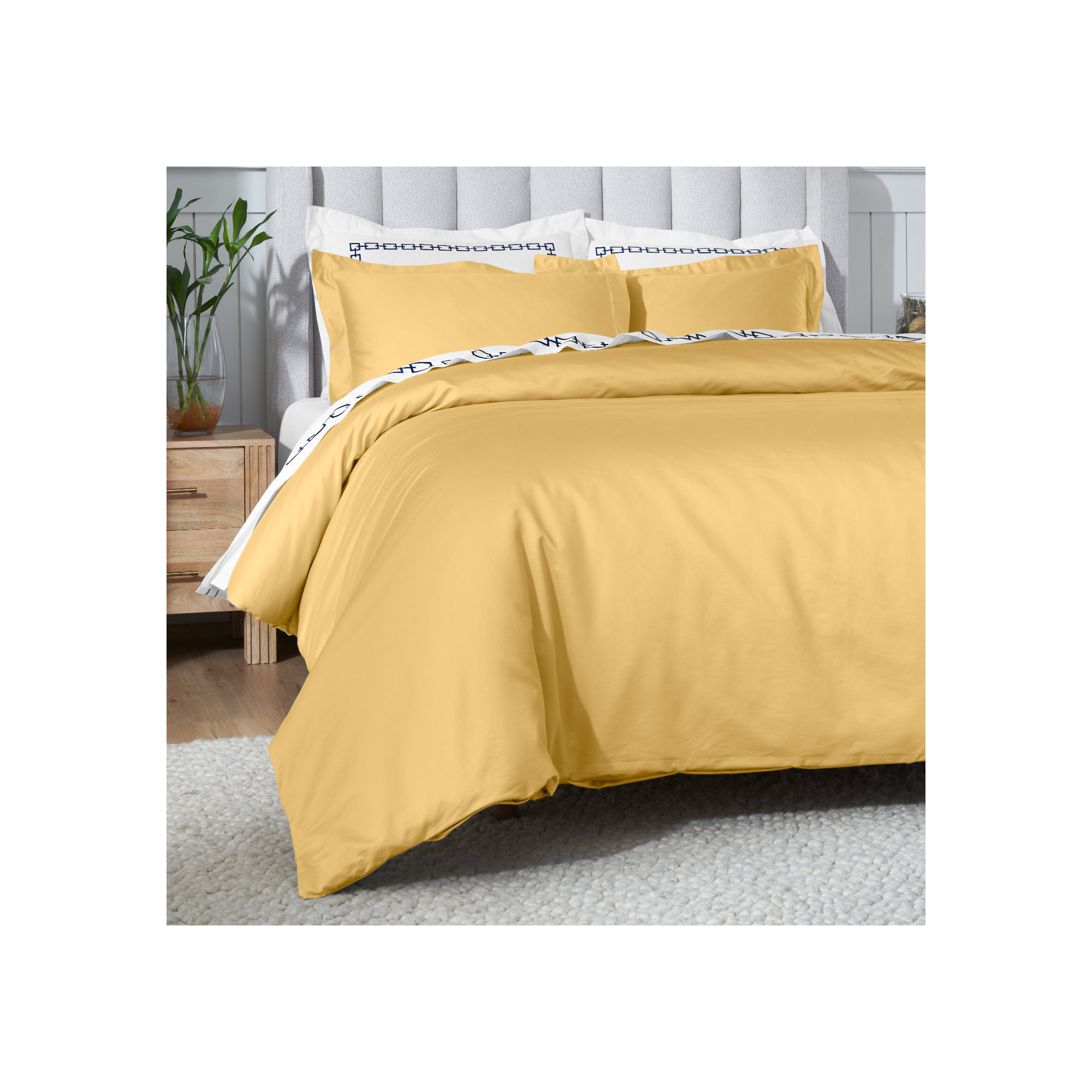 Cotton Duvet Cover Set, Gold, King/California King Duvet Cover + 2 King Shams