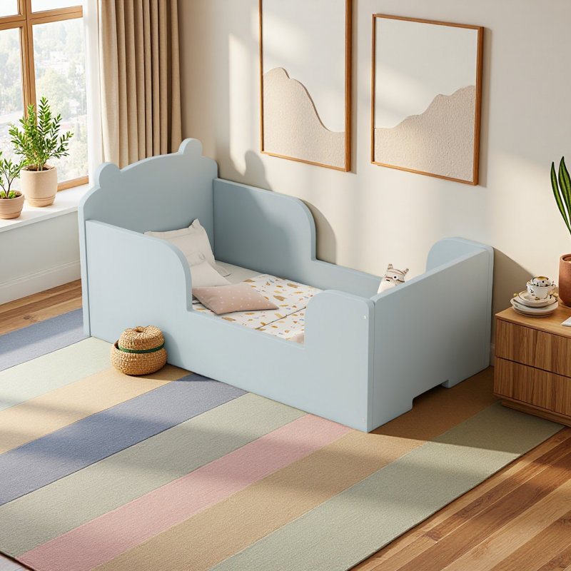 Structure de lit pour tout-petits, lit de bébé pour les enfants de 3 à 6 ans, lit pour tout-petits en forme d'ours, Bleu