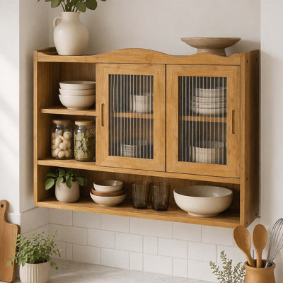 35.4"Retro 2 Door Sliding Cabinet Three Layers of Storage Space,Suitable for Bathrooms,Kitchens,Dining Rooms,Natural