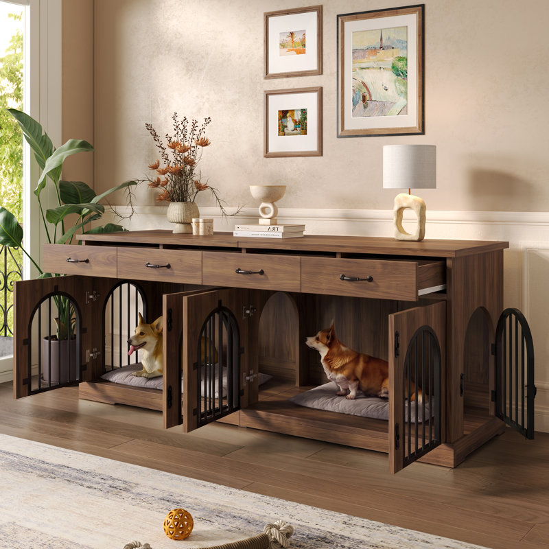 Meuble de cage pour grand chien Havenwood 78 po avec porte de séparation amovible pour deux chiens