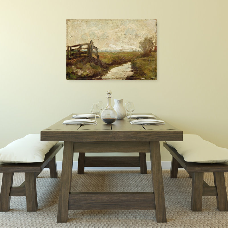 Rustic Stream And Fields Peaceful Rustic Serene Landscape Nature Wall Art Print by Mathieu - Wrapped Canvas Print