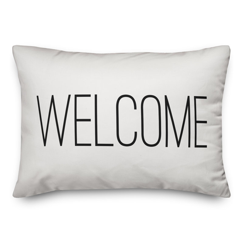 Textual Outdoor Throw Pillow, Off White/Black