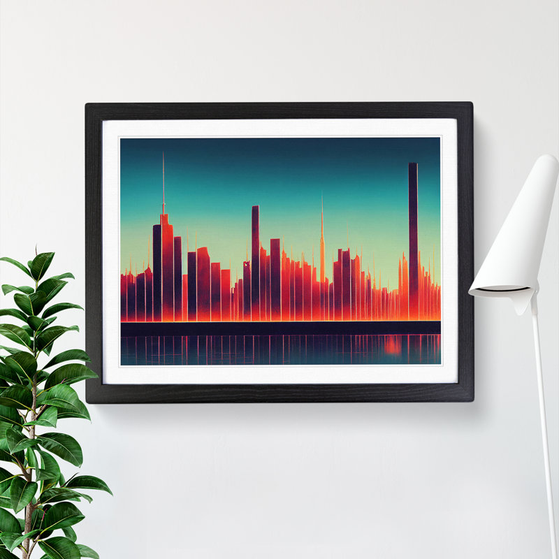 Resplendent Skyscraper Skyline - Single Picture Frame Print, 46cm H x 64cm W x 2cm D, Black Framed