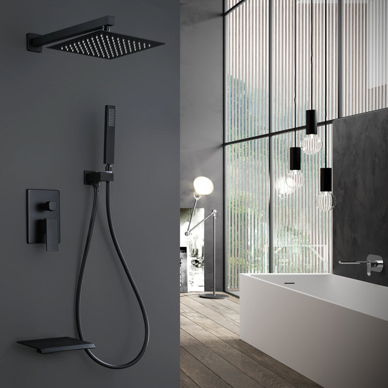 Wall Mounted Complete Shower System with  Pressure Balanced Valve, Matte Black