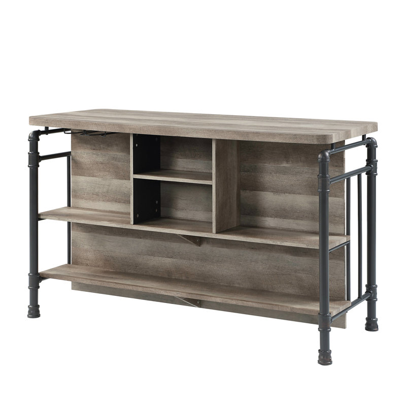 Gray And Oak Counter Height Table With 2 Shelves Storage Antique & Sandy Table, 121 Lb Weight Capacity