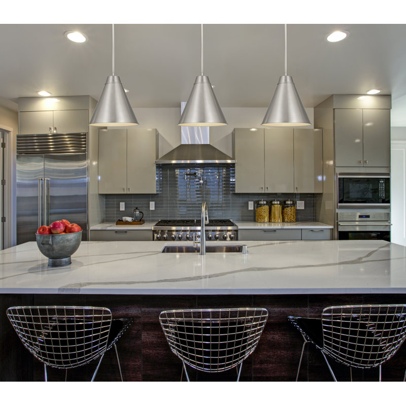 Haveman 1-Light Dimmable Adjustable Length Pendant, Brushed Nickel, 15.5" H x 12" W x 12" D