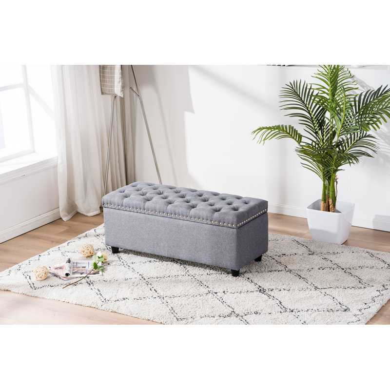 Ruthie Upholstered Storage Bench, Gray