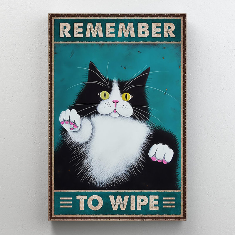 «Tuxedo Cat n'oubliez pas d'essuyer» - 1 pièce, impression d'art graphique rectangulaire sur toile tendue